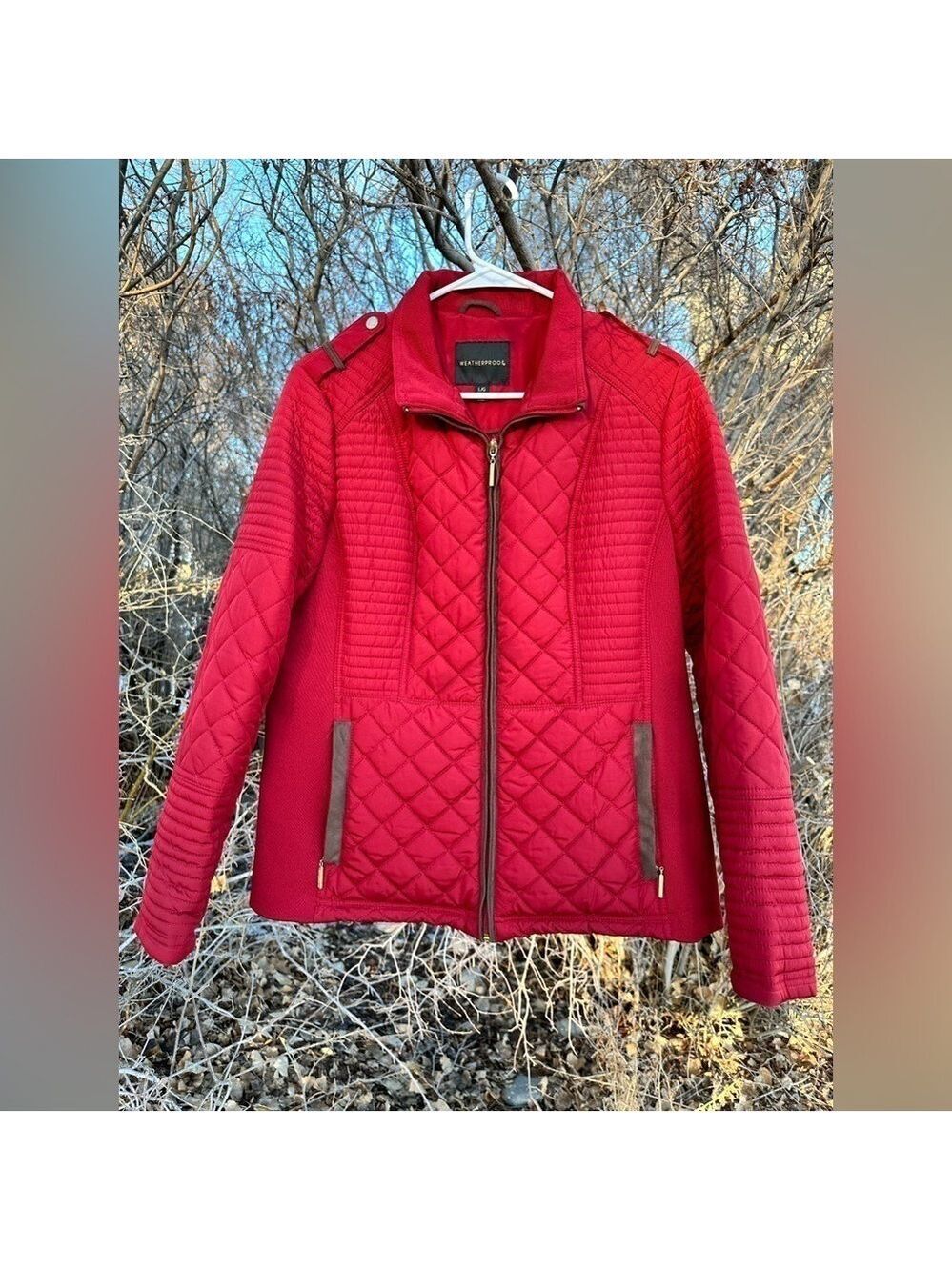 Weatherproof Lightweight Red Puffer Jacket, Womens Large Zipper Front & Pockets